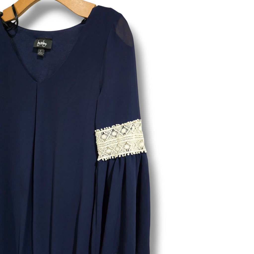 By & By Women’s Blue Sheer Lined Bell Sleeve Dress - Size Small