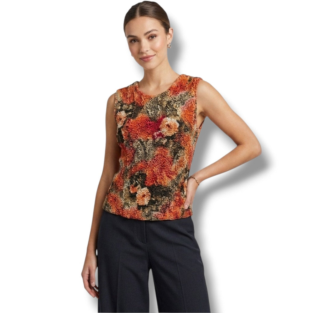 Vintage Women’s Reversible Textured Floral Sleeveless Top – one size fits most