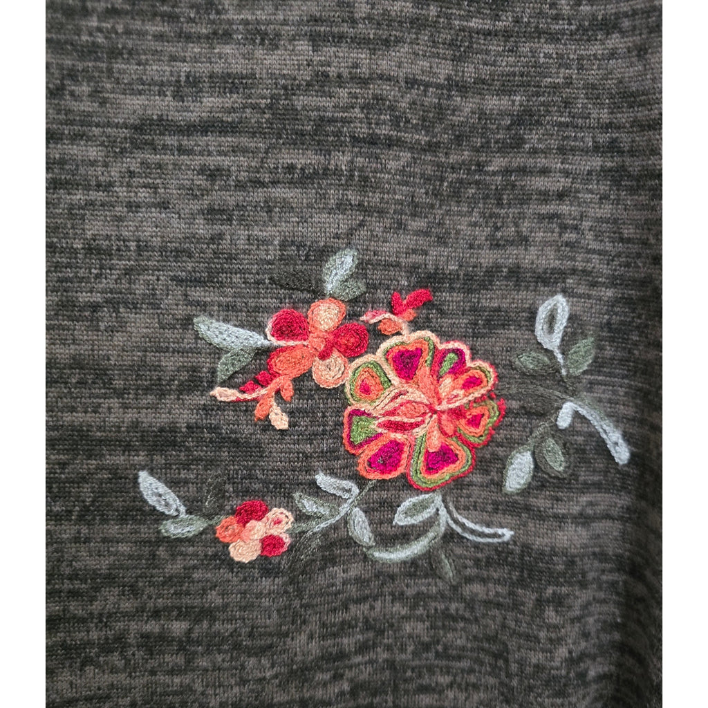 Fig & Flower women's Olive Heather Floral Embroidered Tie-Front top