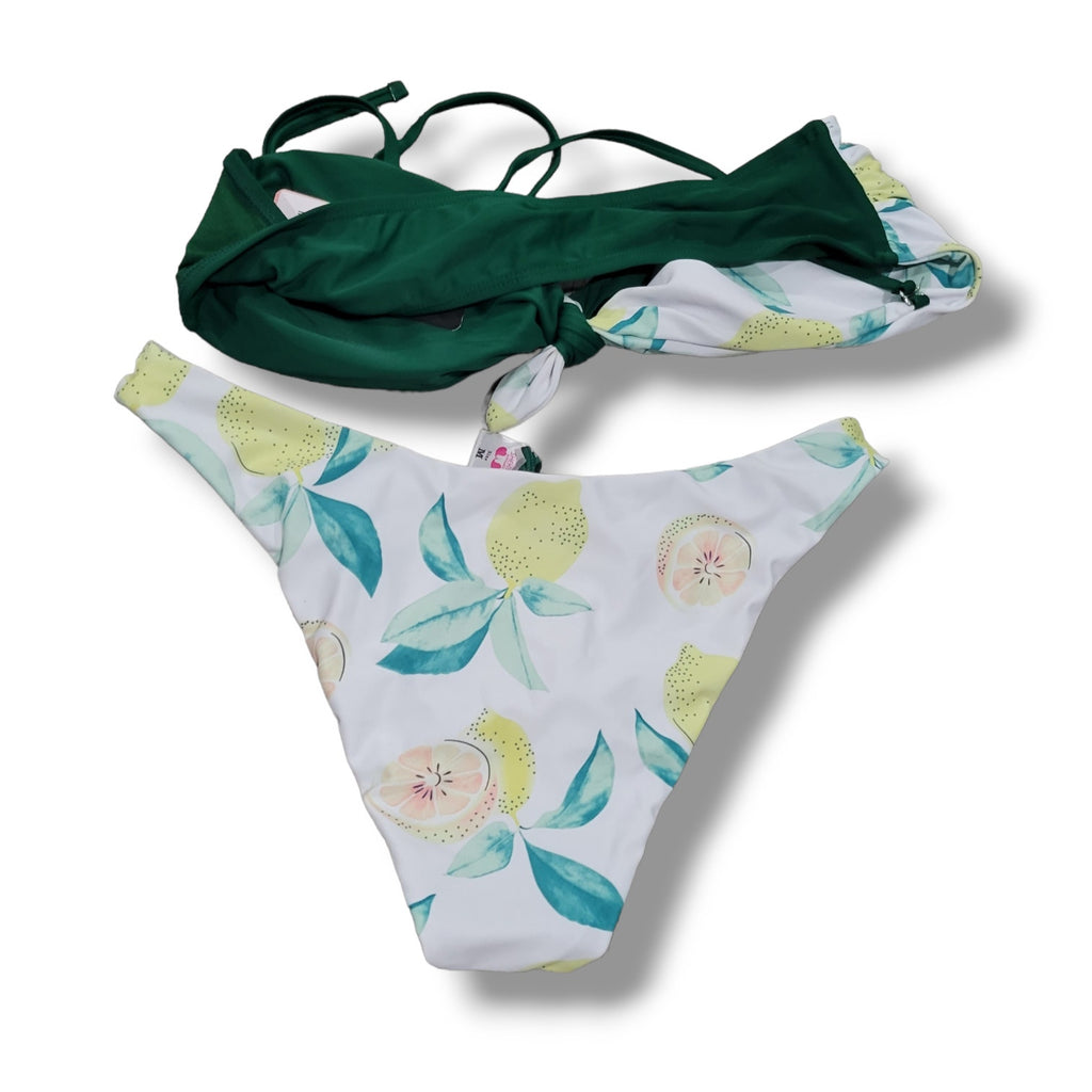 Shekini Women’s Lemon Print High-Leg Bikini Two-Piece Set – Medium