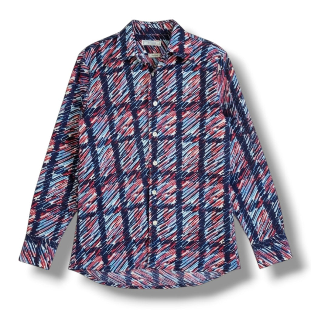 Medici Men’s Multi-Color Long Sleeve Button-Down Shirt – Medium