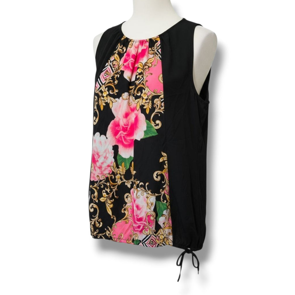 New York & Company Women’s Black Pink Floral Sleeveless Blouse – XS Gently Used