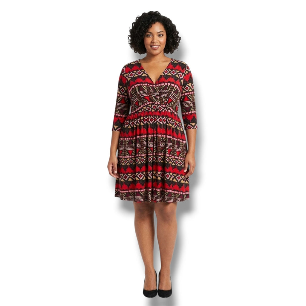 Lucie Lu Plus Size Multicolor Chevron V-Neck Wrap Dress – 0X, Gently Used