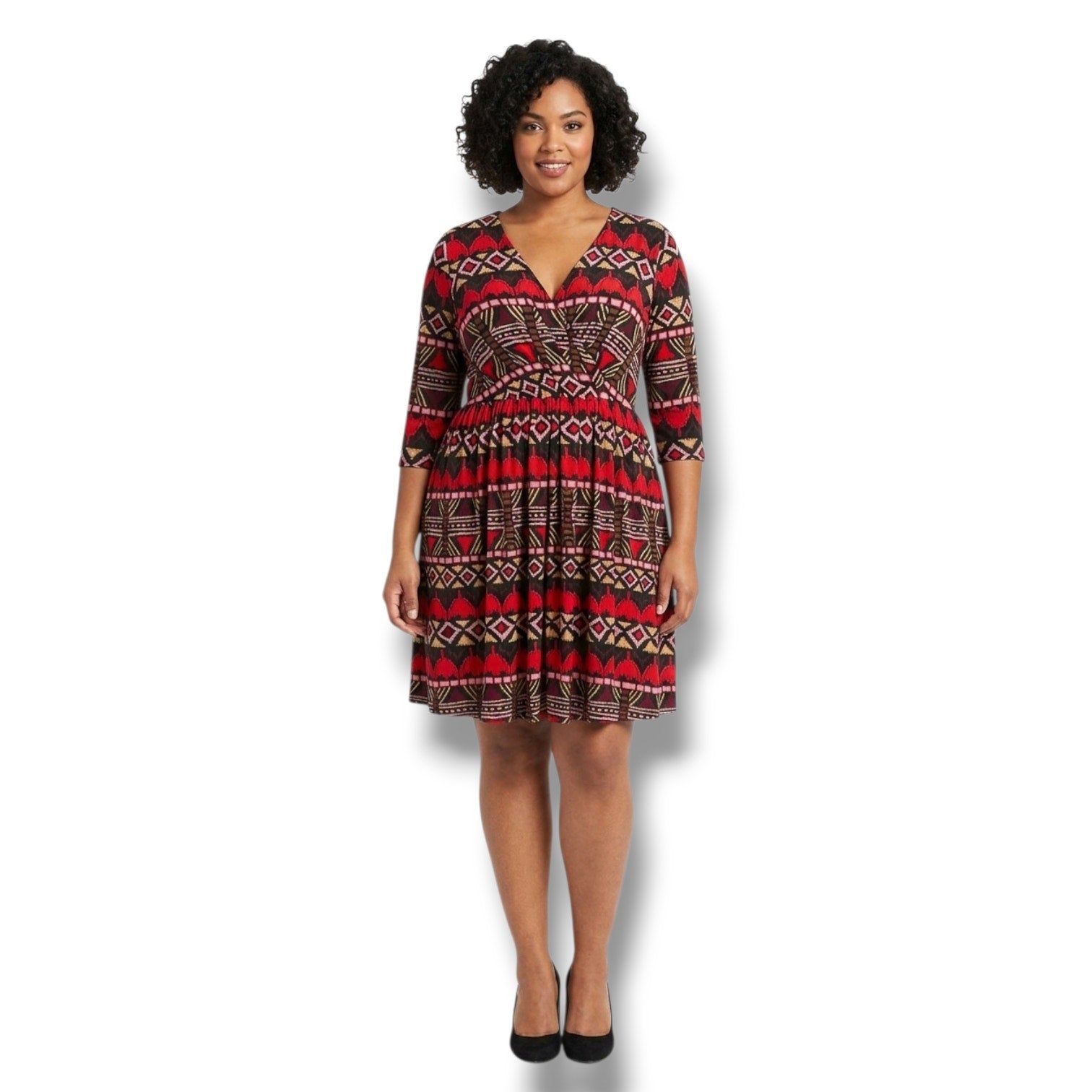 Lucie Lu Plus Size Multicolor Chevron V-Neck Wrap Dress – 0X, Gently Used