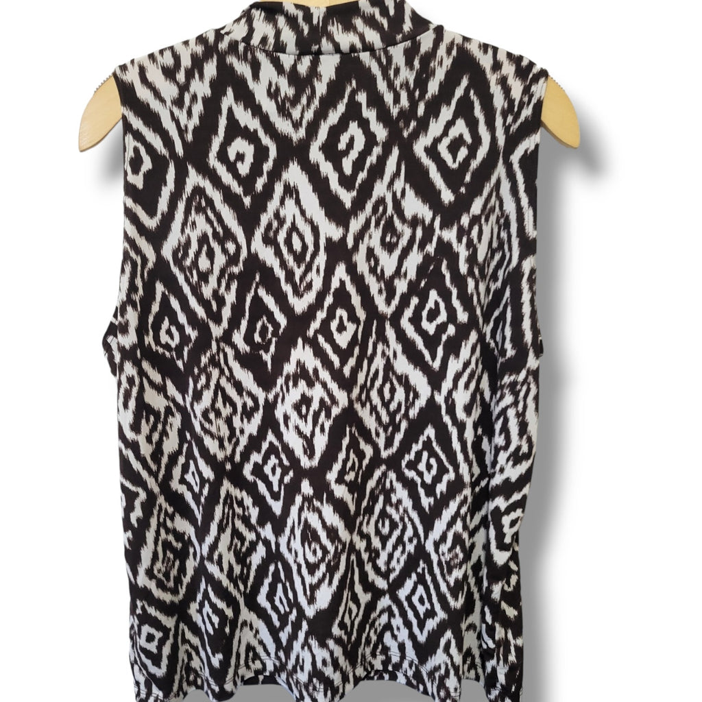 KC Stevens Women's Plus Size brown & White high neck sleeveless blouse - 2x