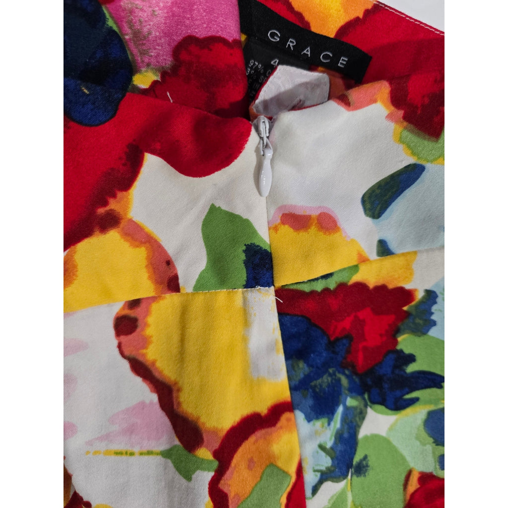 Grace Women’s Watercolor Floral Straight Zip-Up Skirt – Size 4