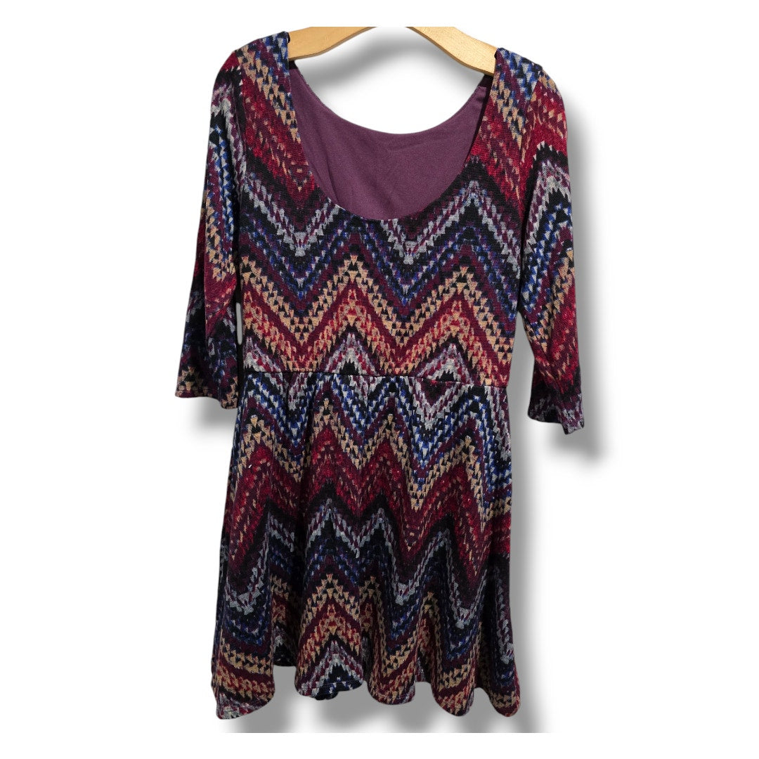 Lily Rose Women’s Multicolor Chevron A-Line Dress Long Sleeve - Size Large