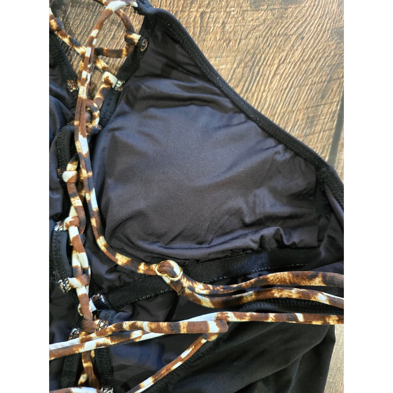 La Blanca Black Lace-Up Front Animal Print Strap One-Piece Swimsuit – Size 14