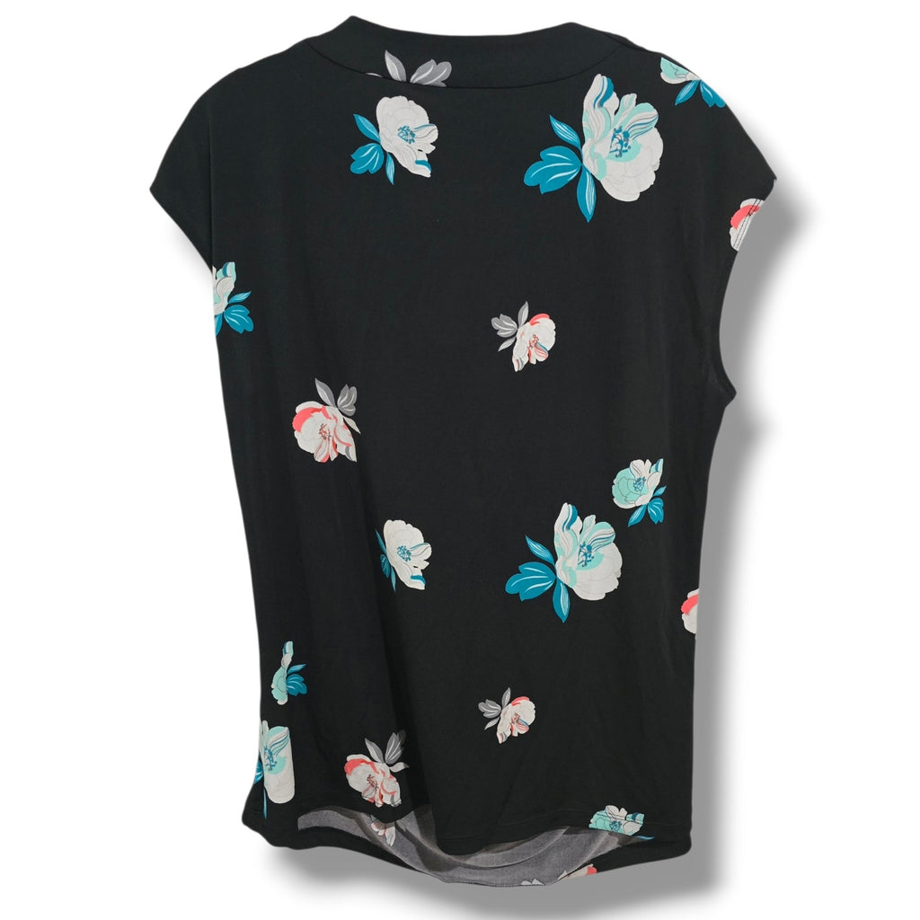 Worthington Woman plus size Black Floral Cowl Neck Cap Sleeve Blouse - 1x