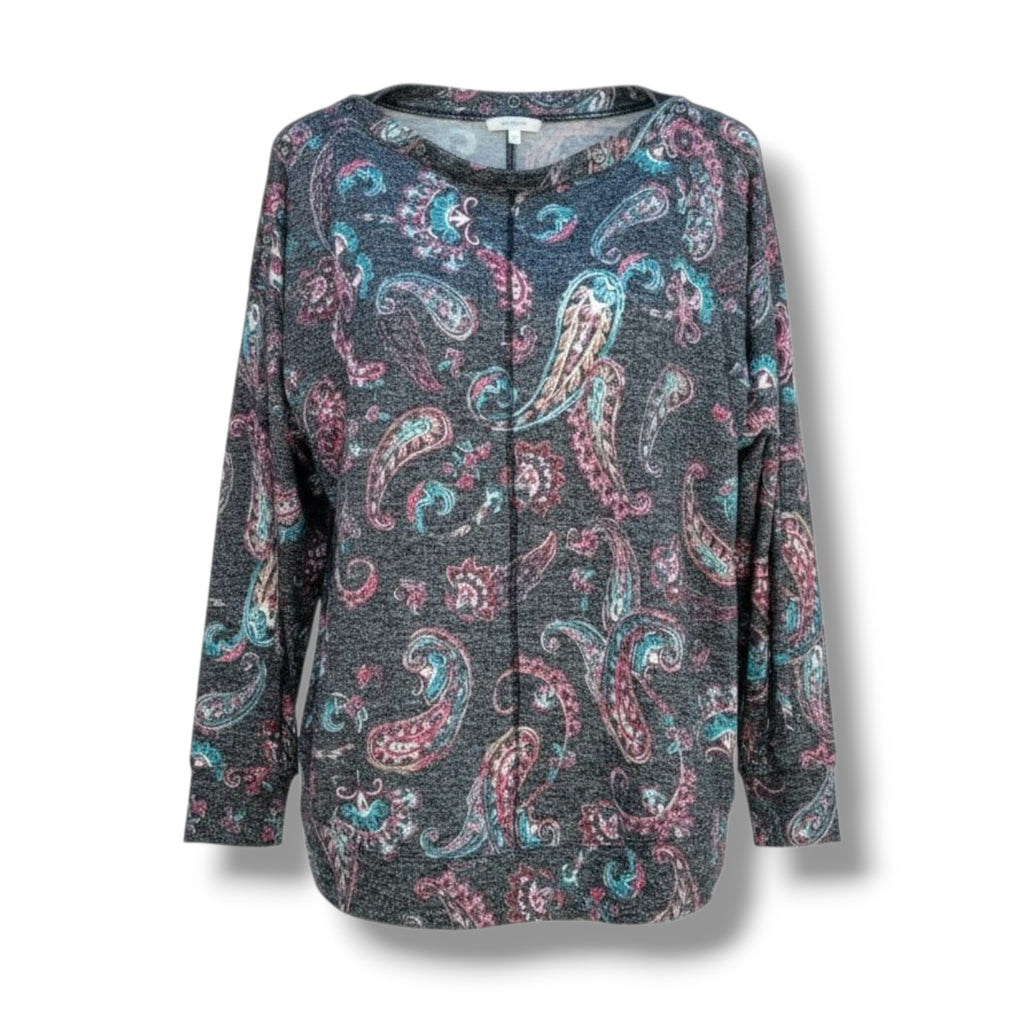 Maurices Women's Size Small Gray Paisley Snap buttons Long Sleeve Blouse Top
