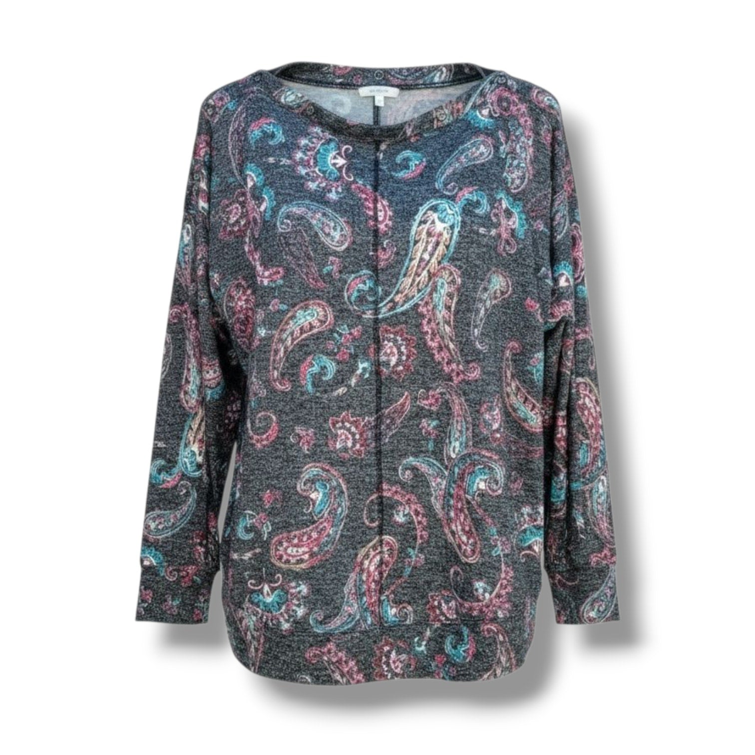 Maurices Women's Size Small Gray Paisley Snap buttons Long Sleeve Blouse Top