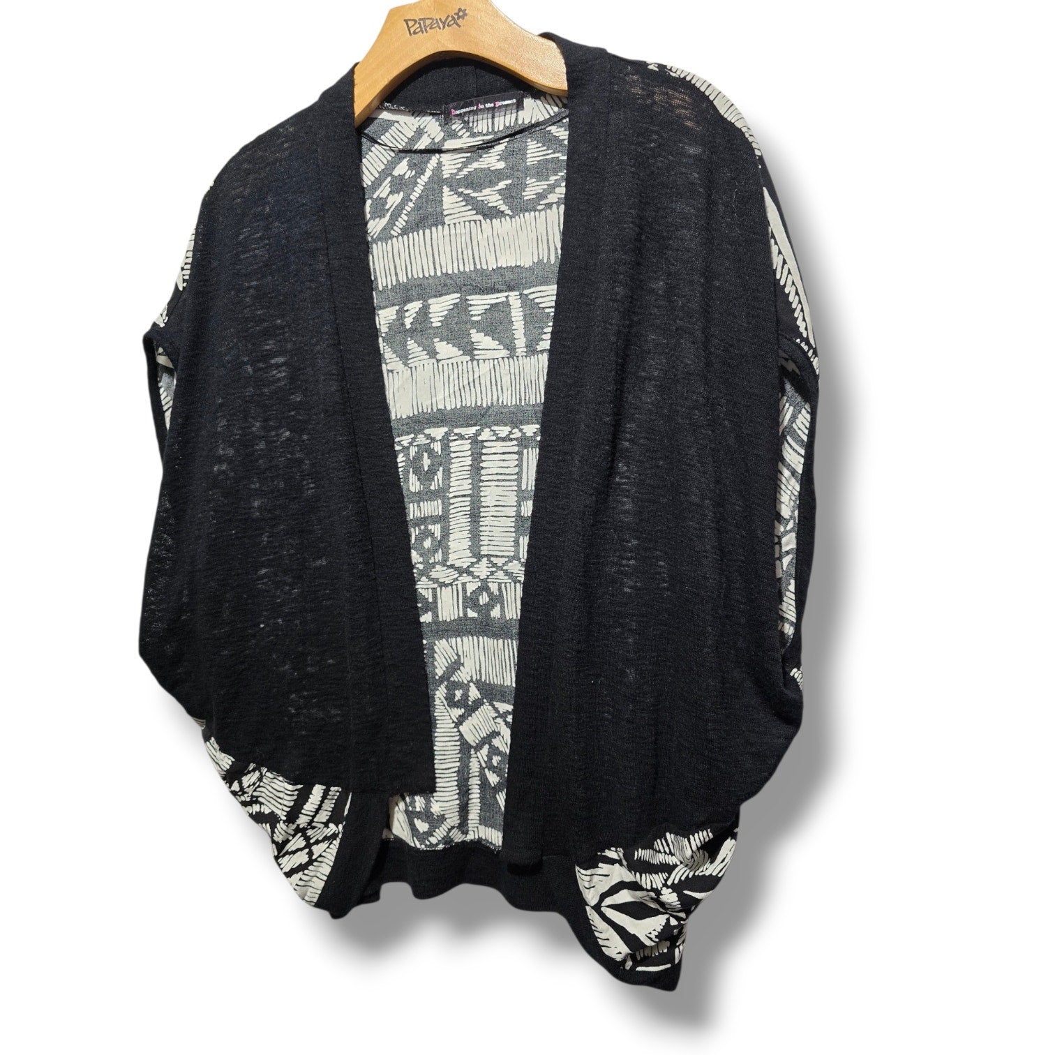 Happening in the Present Women's XS Black White Tribal Print Cocoon Cardigan