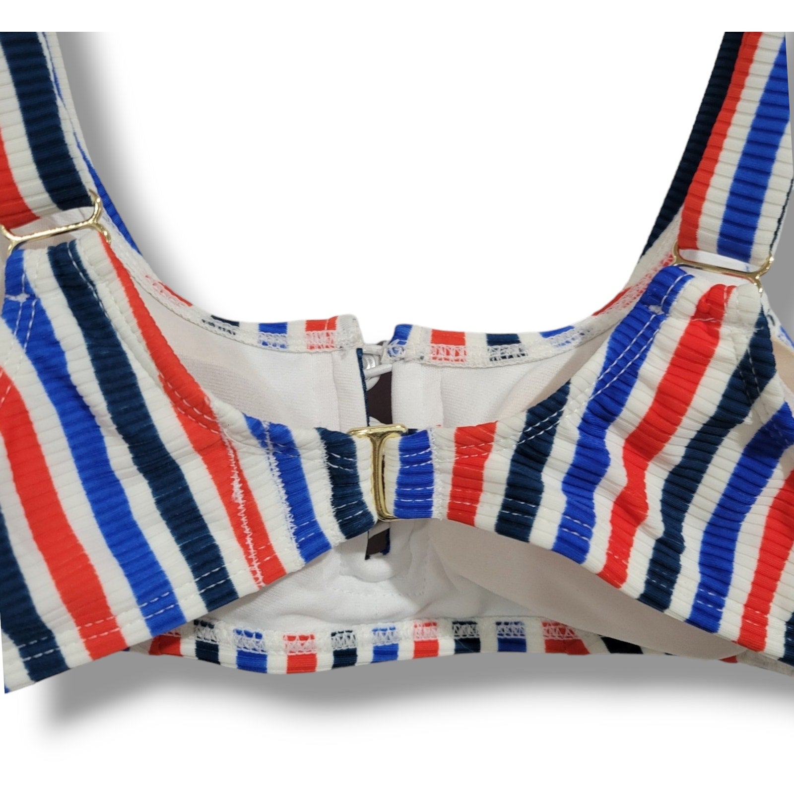 Xhilaration Juniors Ribbed striped patriotic faux button front bikini top  - xs