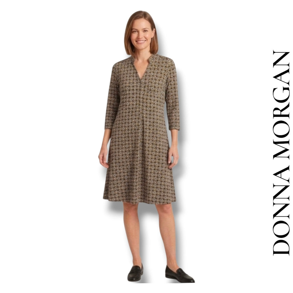 Donna Morgan Womens Size 14 Dress Geometric Navy Yellow Stretch Shift Preowned