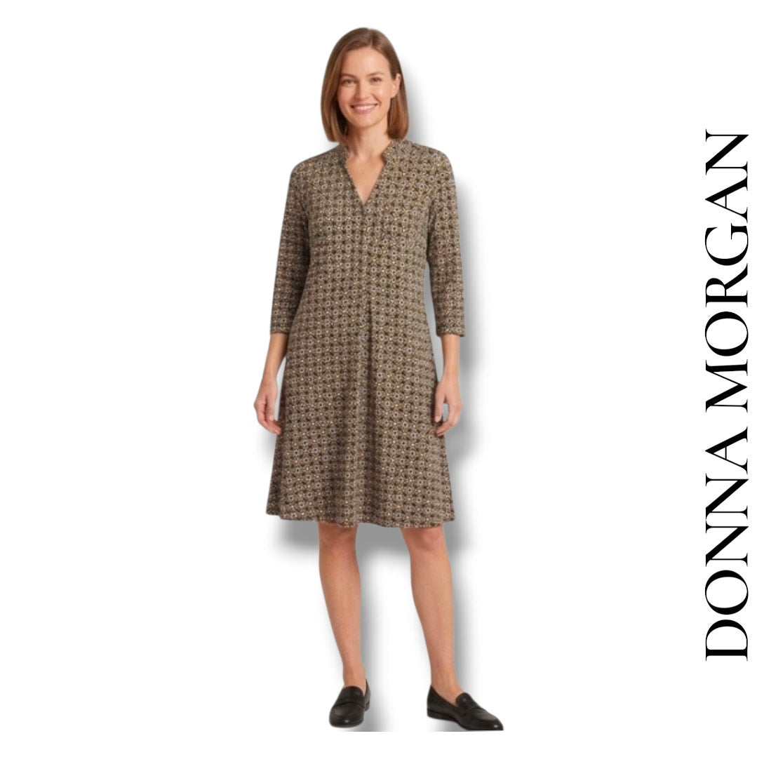 Donna Morgan Womens Size 14 Dress Geometric Navy Yellow Stretch Shift Preowned