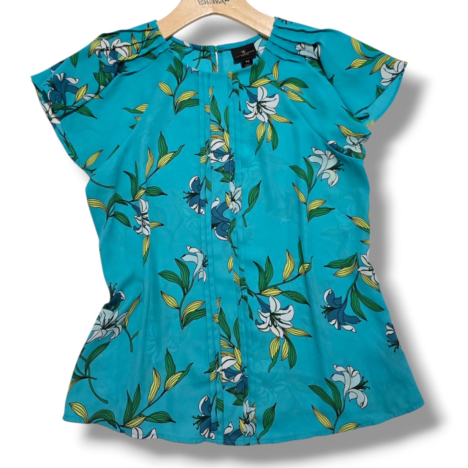 Worthington Petite Women’s Teal Floral Flutter Sleeve Blouse – Size PS