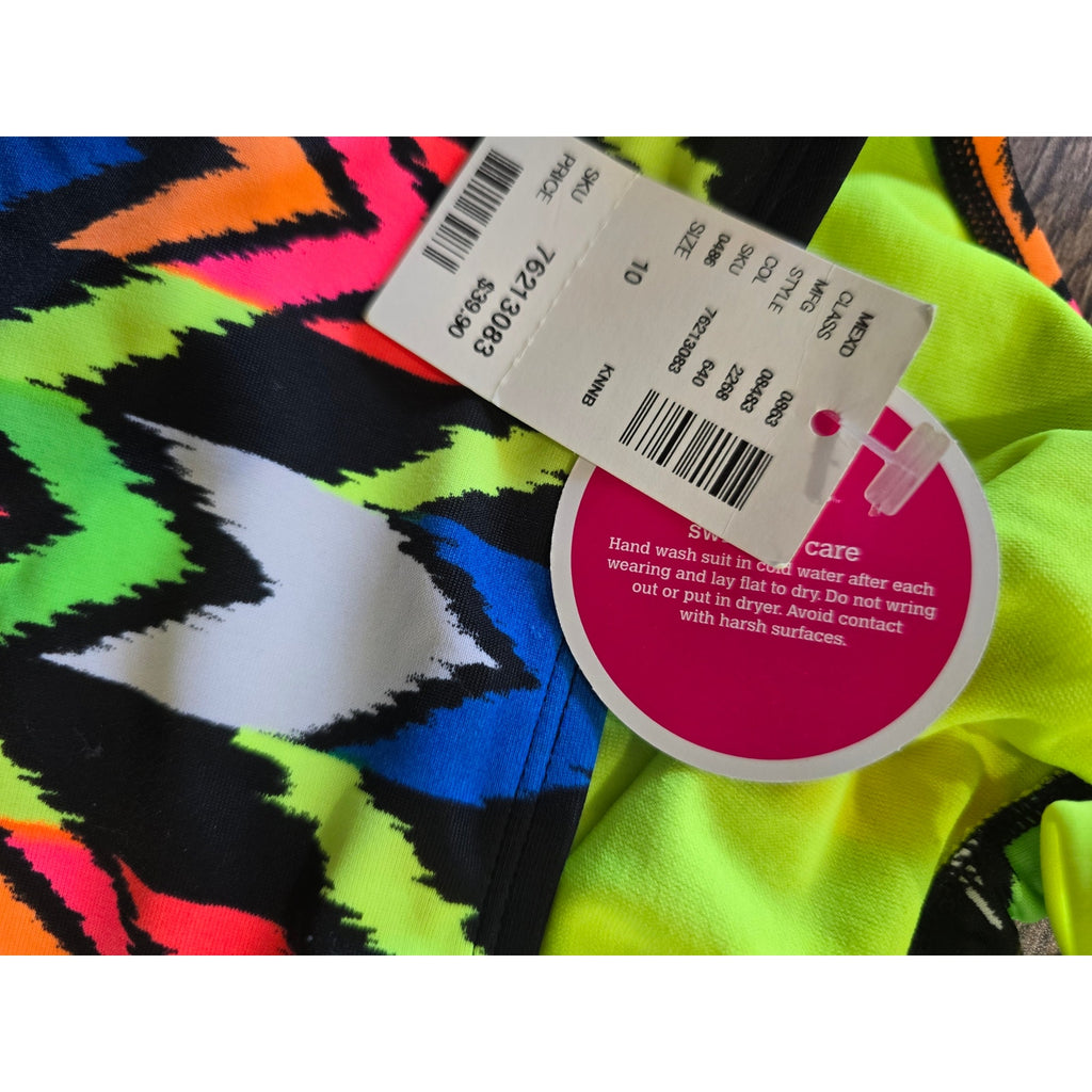 Justice Girl’s Neon Chevron Tiered Ruffle Tankini Swim Top – Size 10 NWT