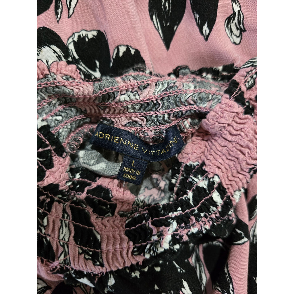Adrienne Vittadini Pink Floral Smocked Long Sleeve Blouse – Size Large