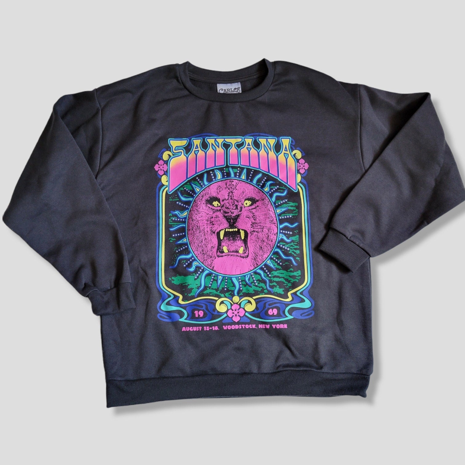 Carlos Santana Women’s 1969 Woodstock Graphic Black Sweatshirt