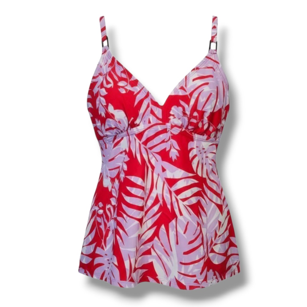 Kona Sol Women’s Red Botanical Leaf Tankini Swimsuit Top - Small NWT