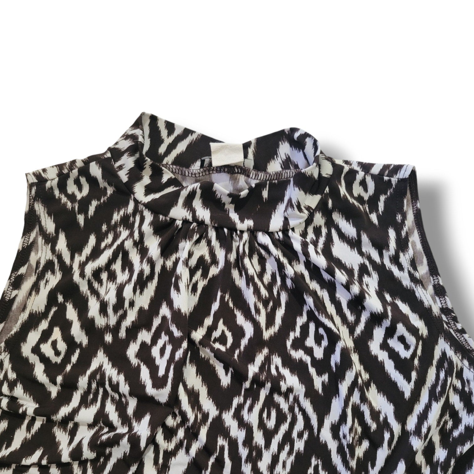KC Stevens Women's Plus Size brown & White high neck sleeveless blouse - 2x