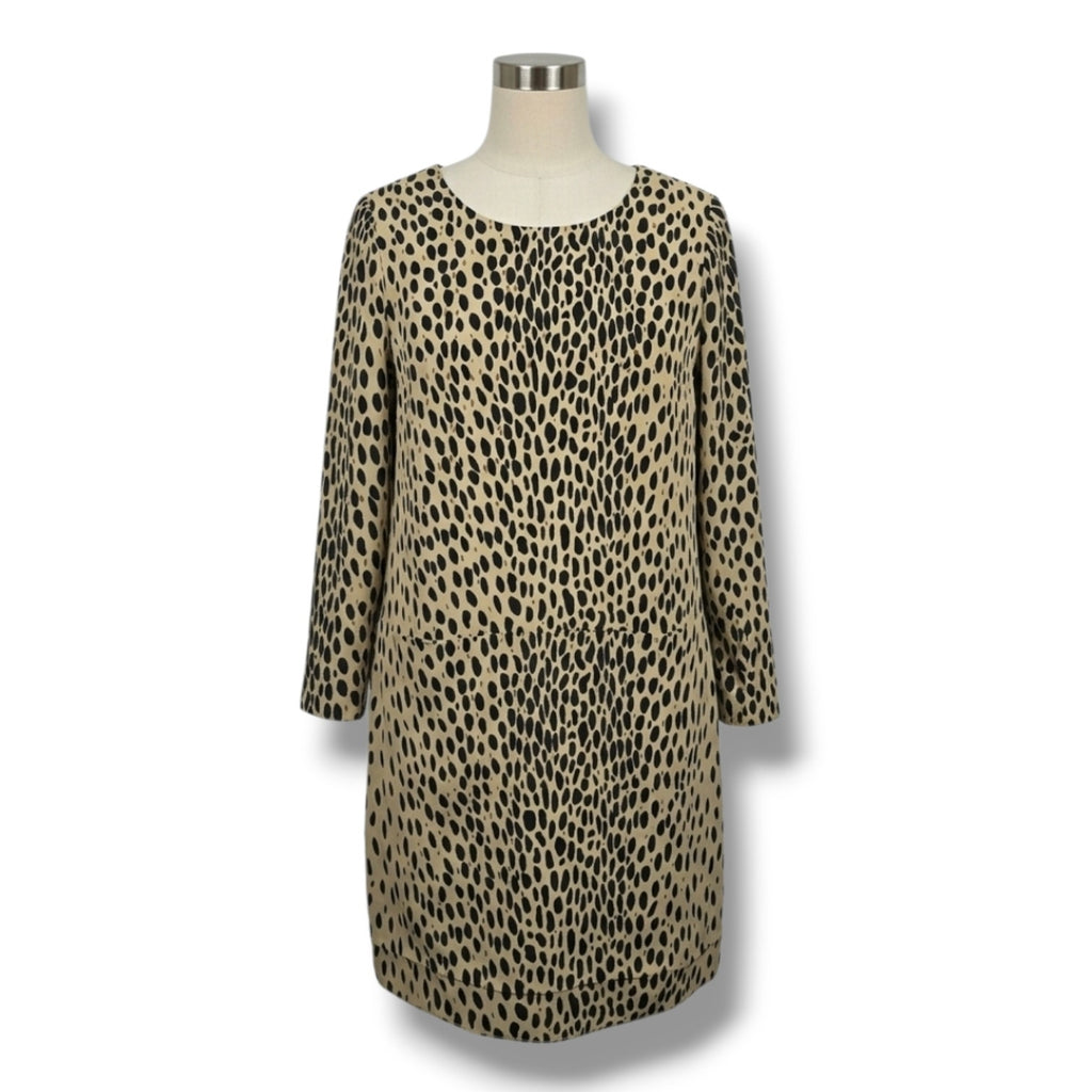 J. Crew Women's Size 6 Tan Black Leopard Print 3/4 Sleeve Shift Dress