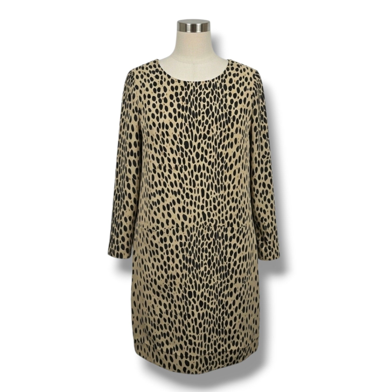 J. Crew Women's Size 6 Tan Black Leopard Print 3/4 Sleeve Shift Dress