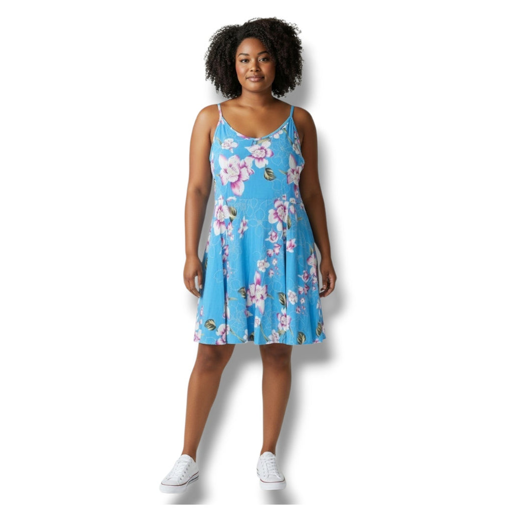 Jouica Women’s Blue Floral Spaghetti Strap Swing Dress 2XL