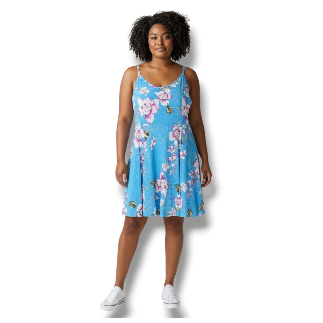 Jouica Women’s Blue Floral Spaghetti Strap Swing Dress 2XL