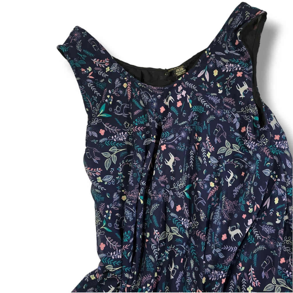 Ana & Rose Women’s Blue Unicorn Print Sleeveless Flowy Midi Dress OS