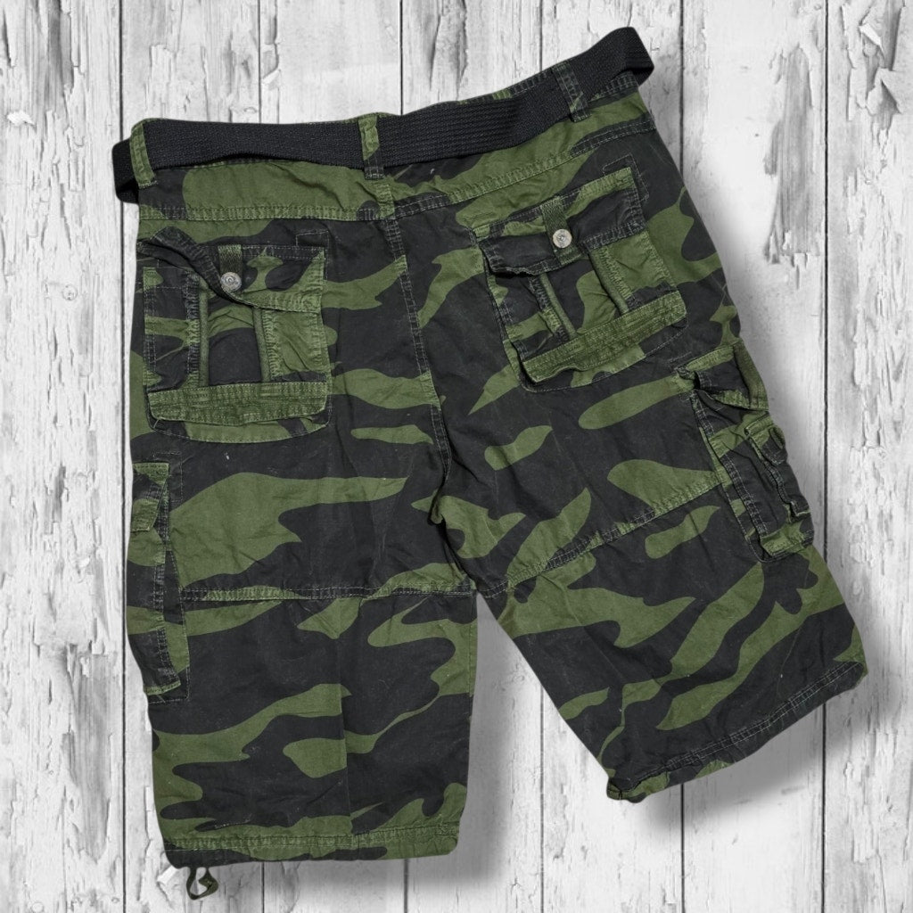 Twoce Men's Size 38 Green Camo Belted Heavyweight Cargo Shorts NWT