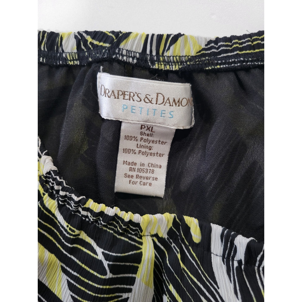 Draper’s & Damon’s Petites Tiered Midi Skirt PXL – Black Yellow Leaf Print Lined