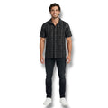 George Men's Plaid Short Sleeve Button Down Shirt M Black Gray Classic Fit