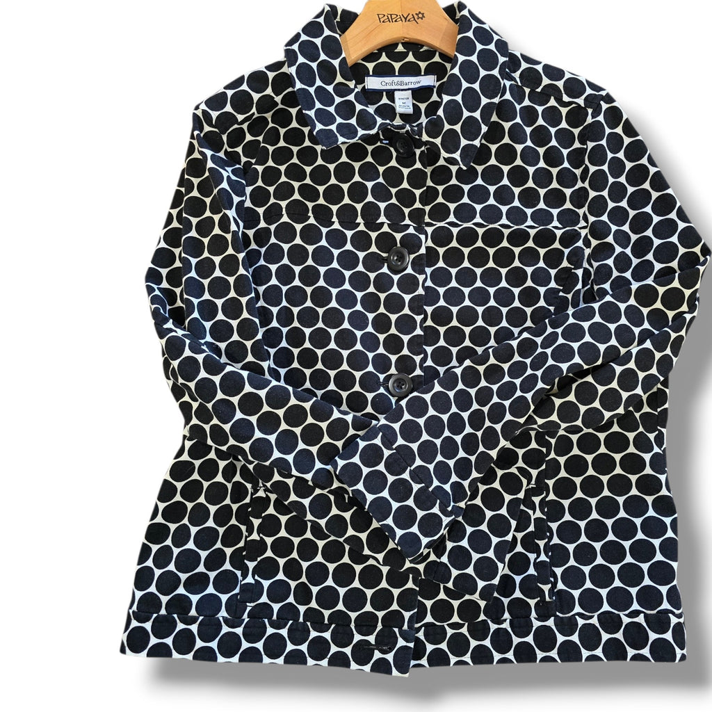Croft & Barrow Black & Ivory Polka Dot Stretch Denim Jacket – Medium