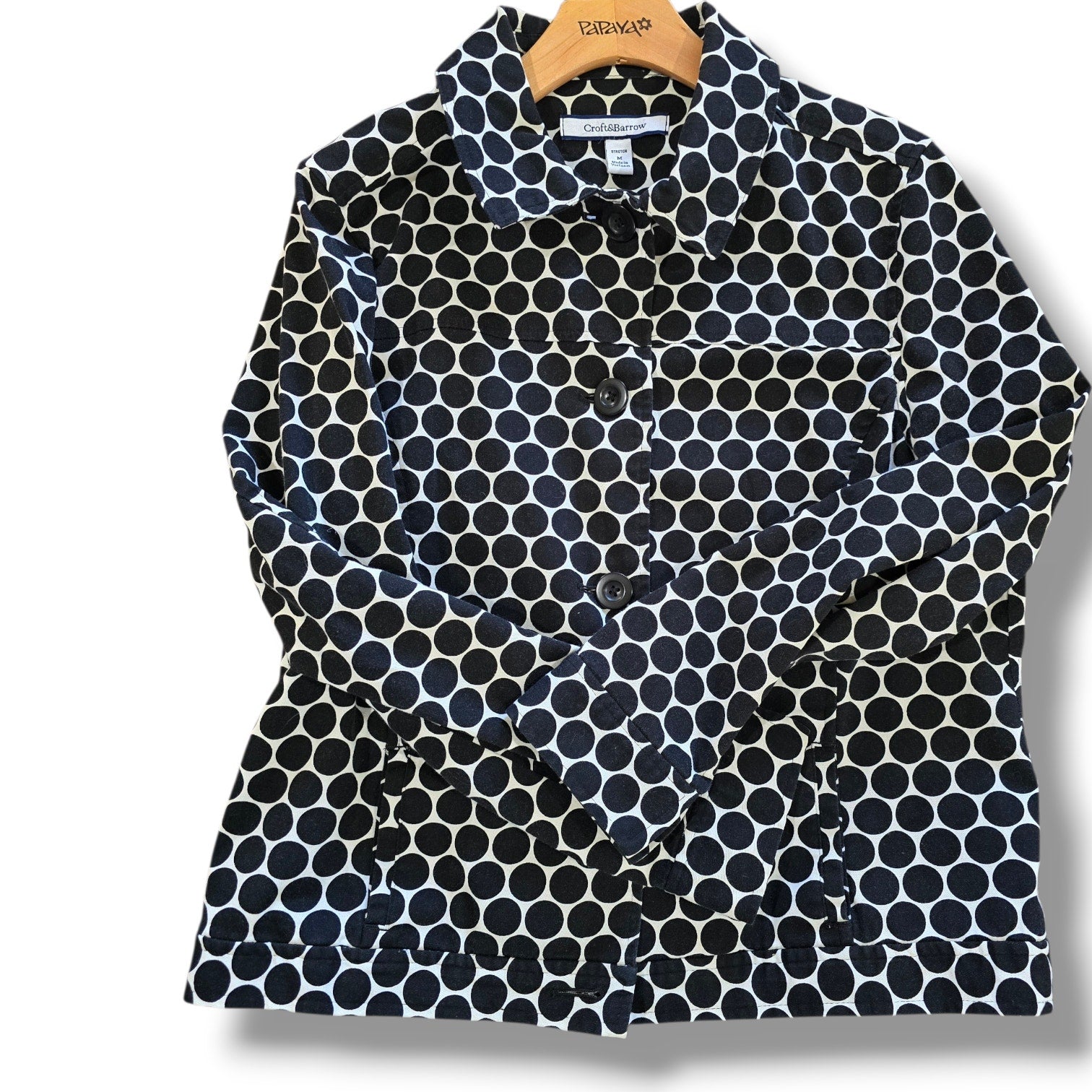 Croft & Barrow Black & Ivory Polka Dot Stretch Denim Jacket – Medium