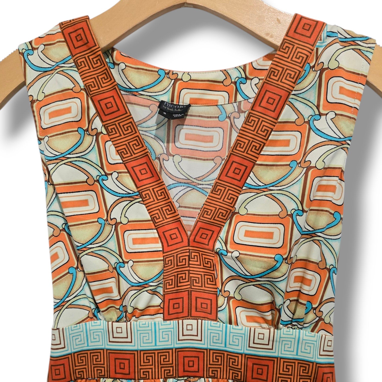 Nicole by Nicole Miller Womens Retro 70s Print Sleeveless Blouse Size 6 Tie-Back