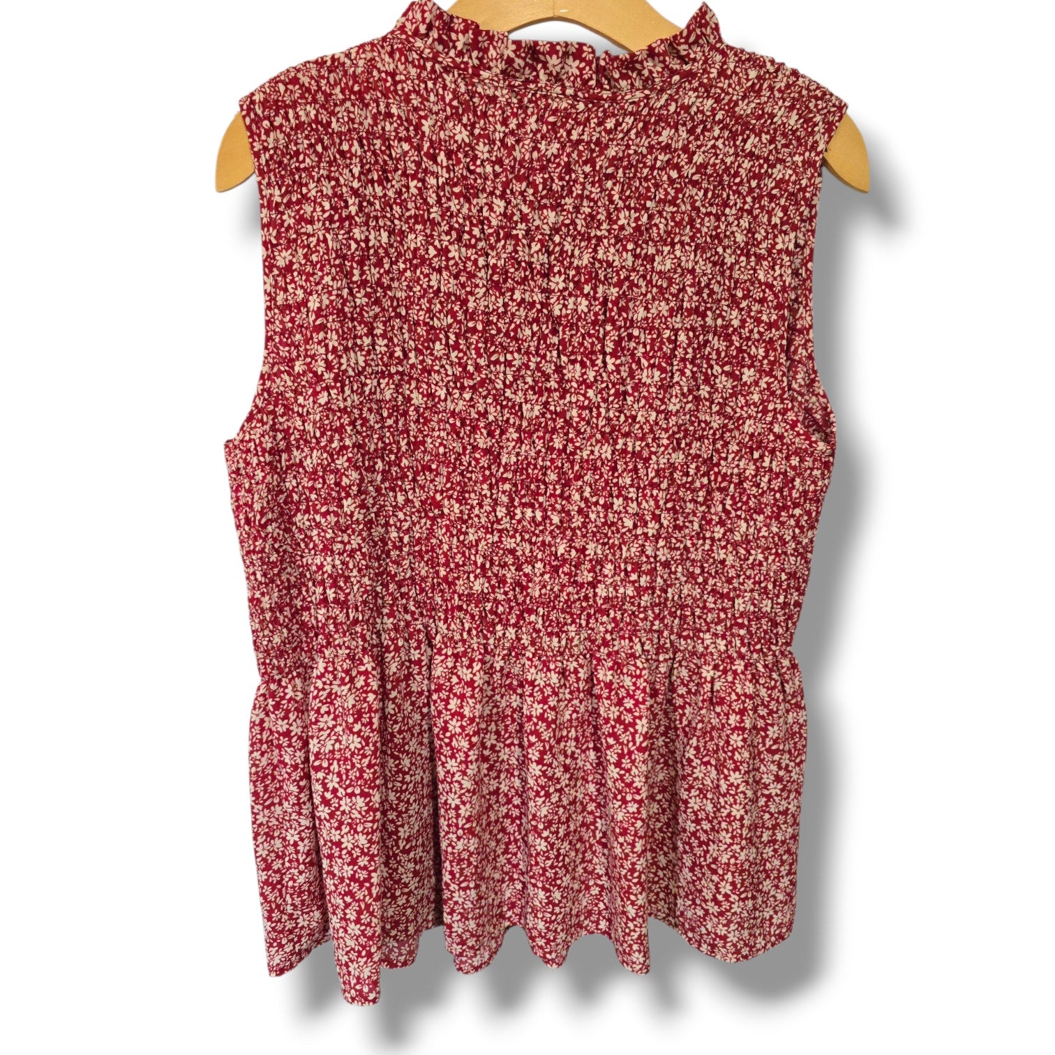 Pleione Red Floral Smocked Peplum Sleeveless Top – Size XL