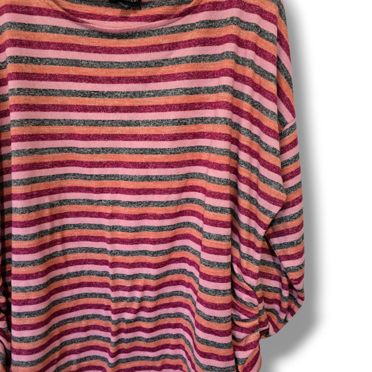 Lane Bryant Pink & Orange Striped Ruched Side Pullover Top 18/20