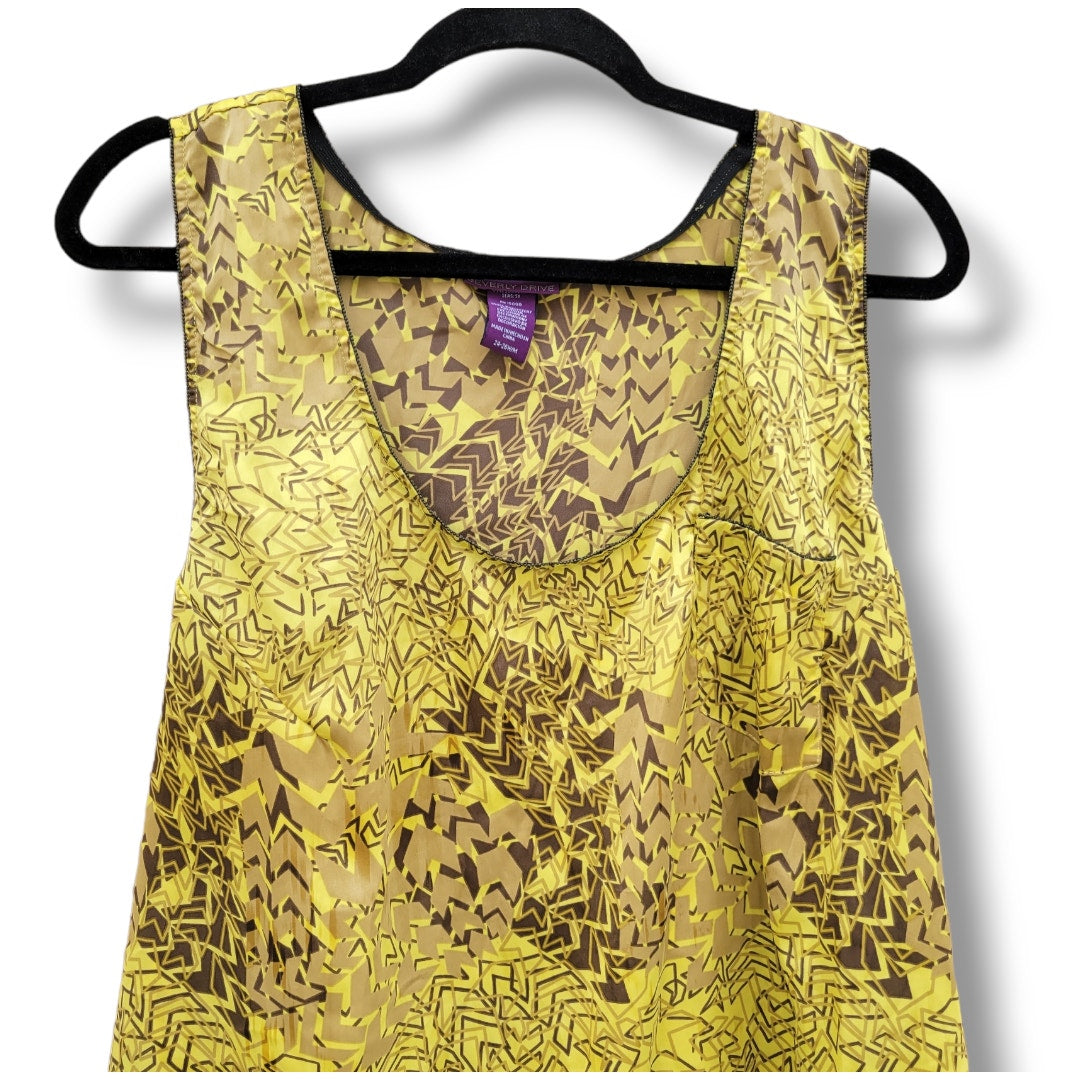 Beverly Drive Women’s Plus Size Yellow & Brown Sleeveless Tank Blouse- 24w/26w