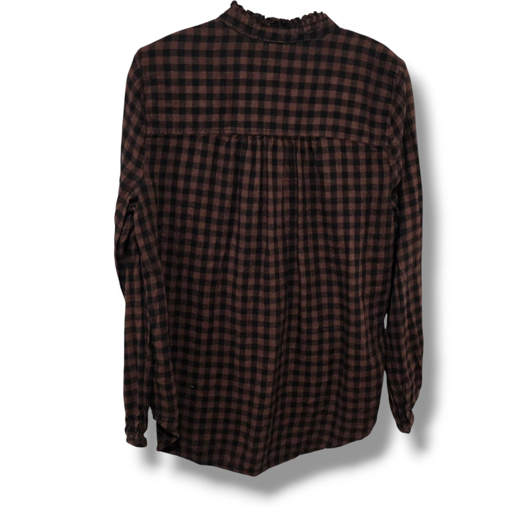 BeachLunchLounge Women’s Brown & Black Plaid Button-Front Blouse – Size Small