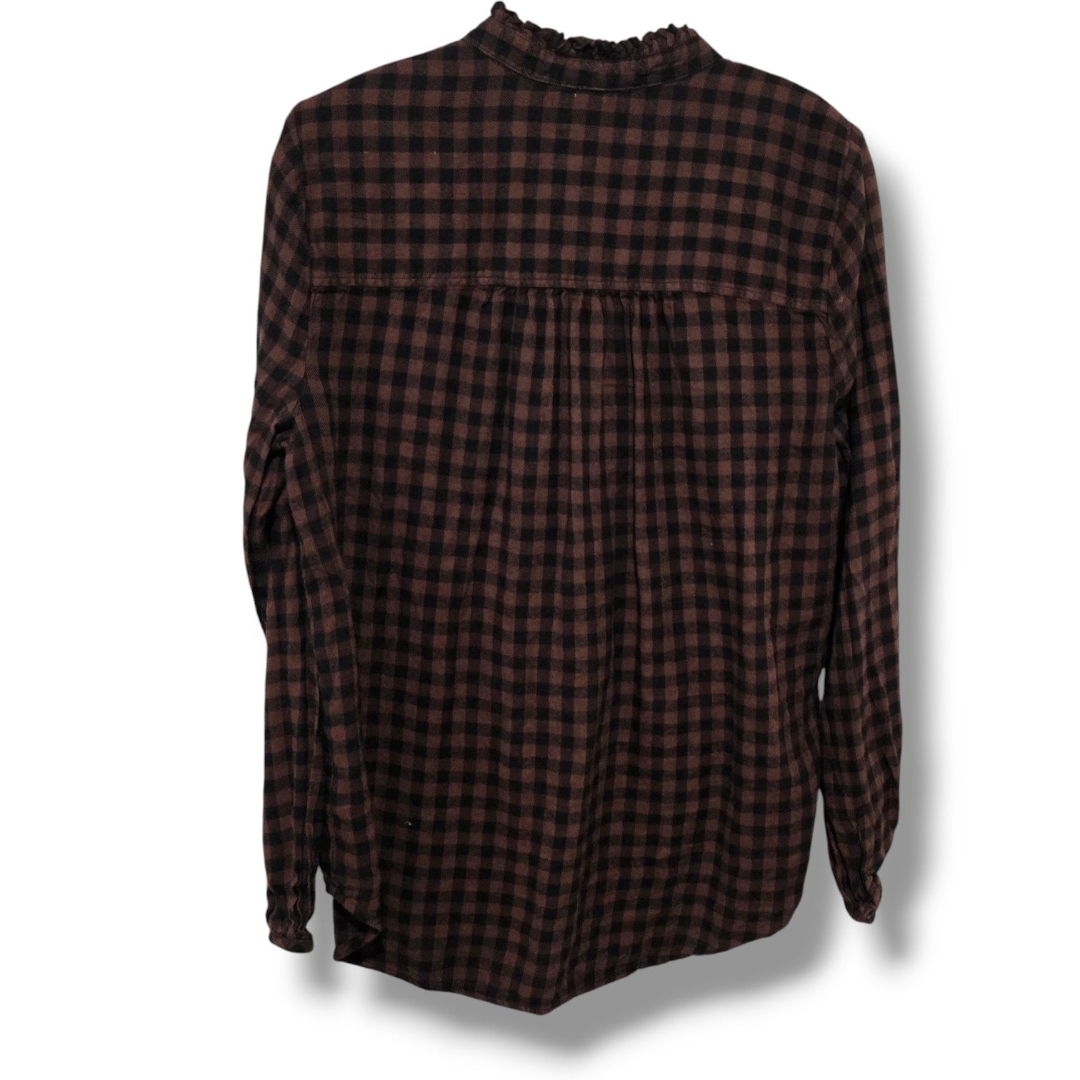 BeachLunchLounge Women’s Brown & Black Plaid Button-Front Blouse – Size Small