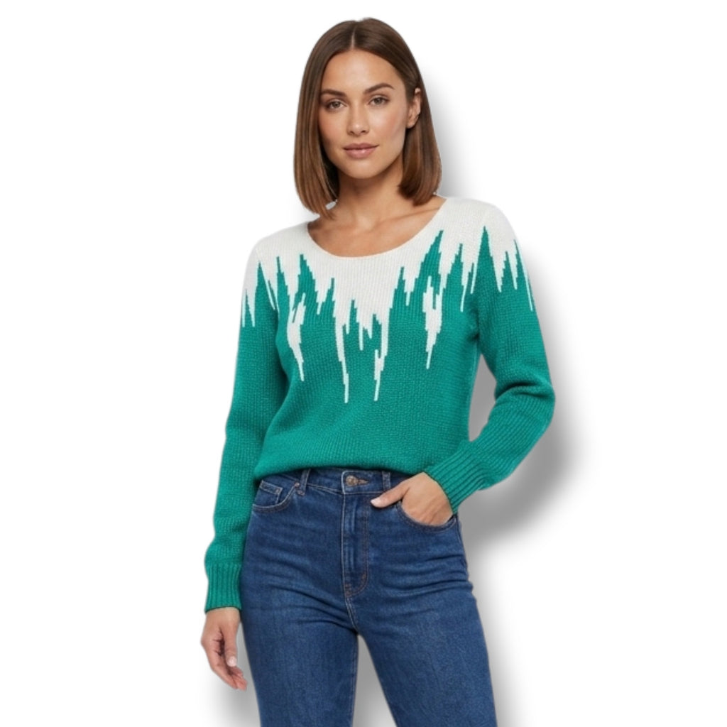 Inspiration Vintage Women's Size S Green White Icicle Graphic Knit Sweater