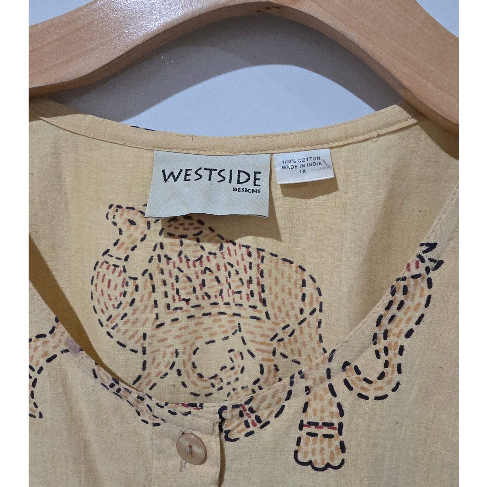 Westside Designs women’s plus size Elephant Print Button Front Top 1X