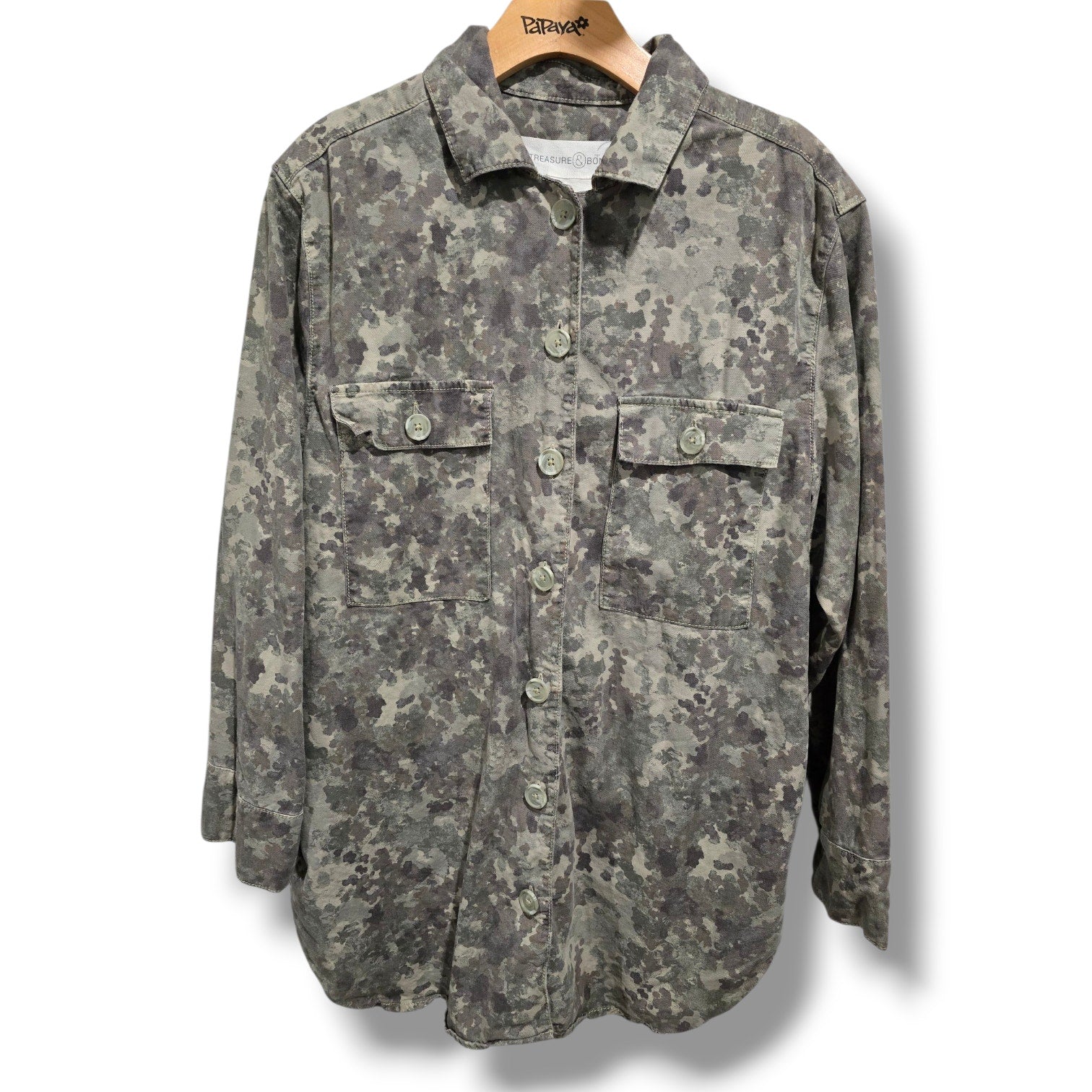 Treasure & Bond Women’s Gray Camo Utility Button-Up Shirt Jacket - Size Medium