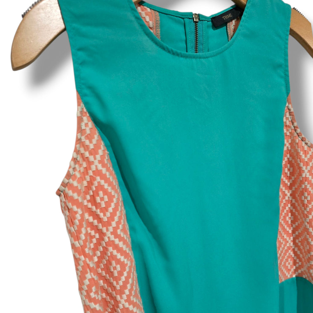THML Teal Sleeveless Top with Coral Patterned Side Panels – XS, gently used
