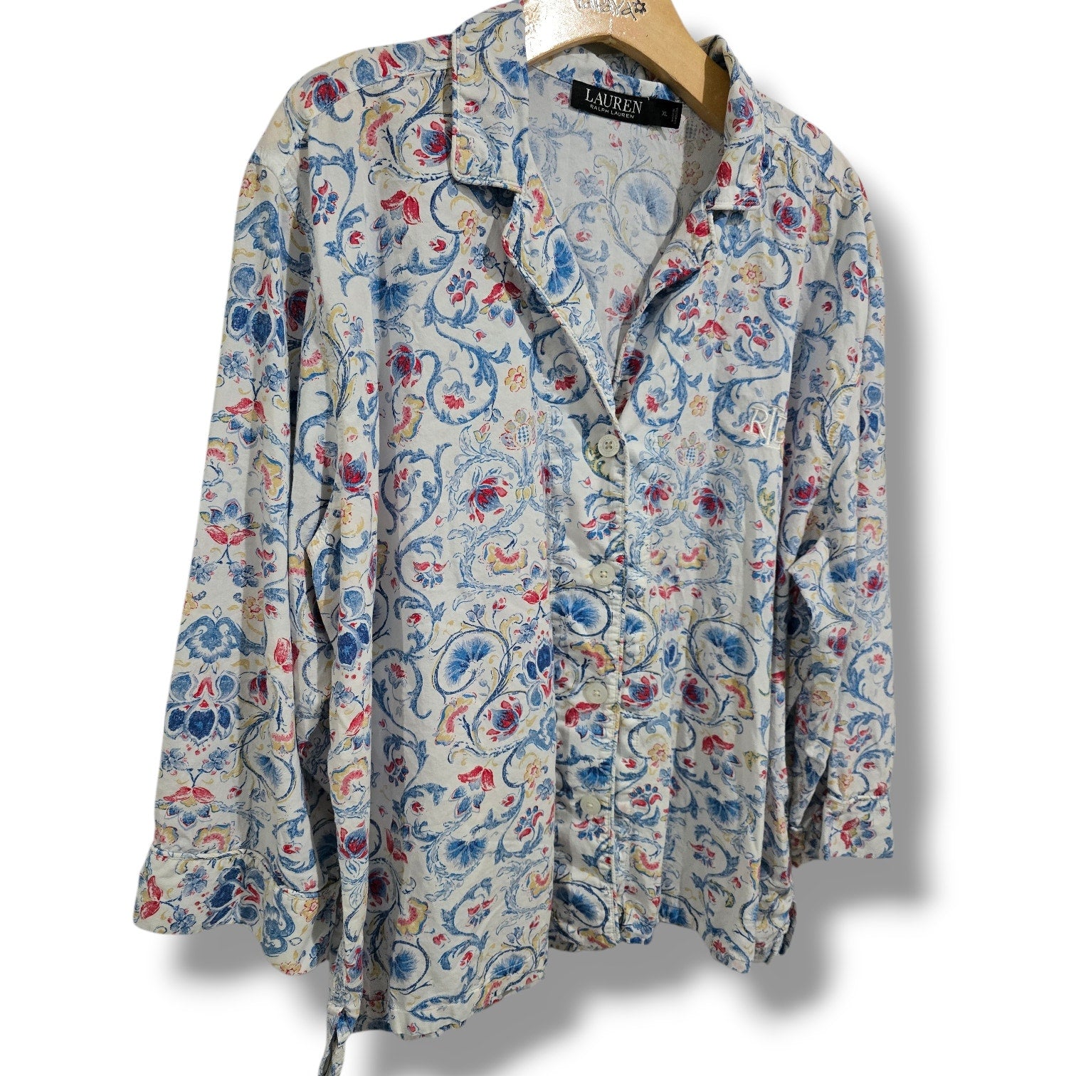 Lauren Ralph Lauren Blue and Red Floral Pajama Top