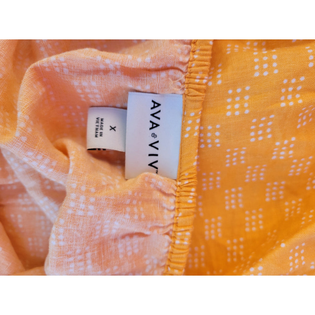 Ava & Viv Plus Size Orange Puff Sleeve Blouse Women’s 14W Linen Rayon NWOT
