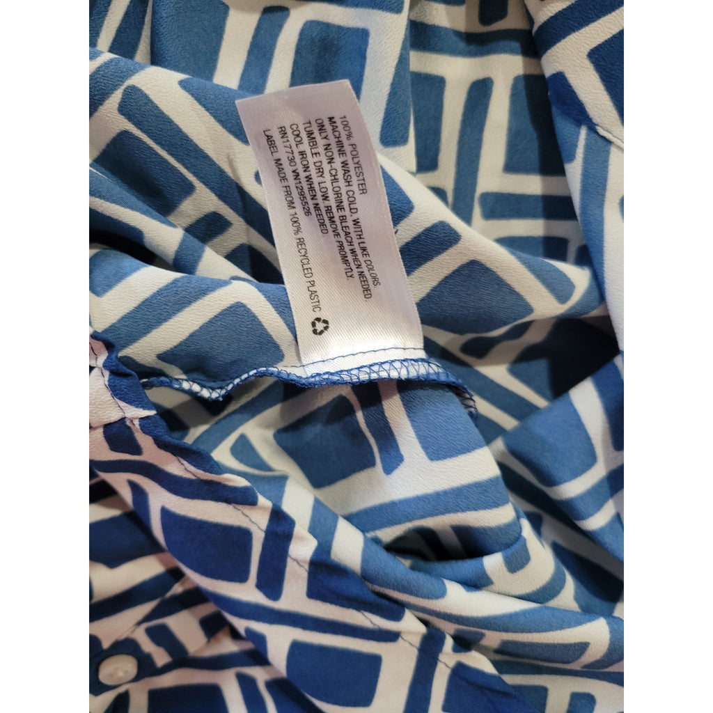 Merona Women’s Blue White Geometric Button-Down Blouse - XS