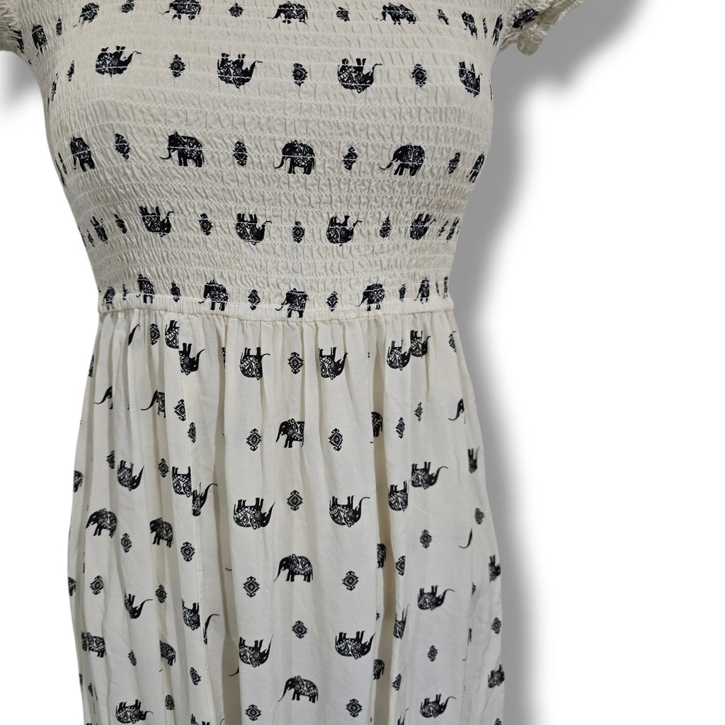 Shosho Elephant Print Off Shoulder Maxi Dress Ivory Juniors Medium