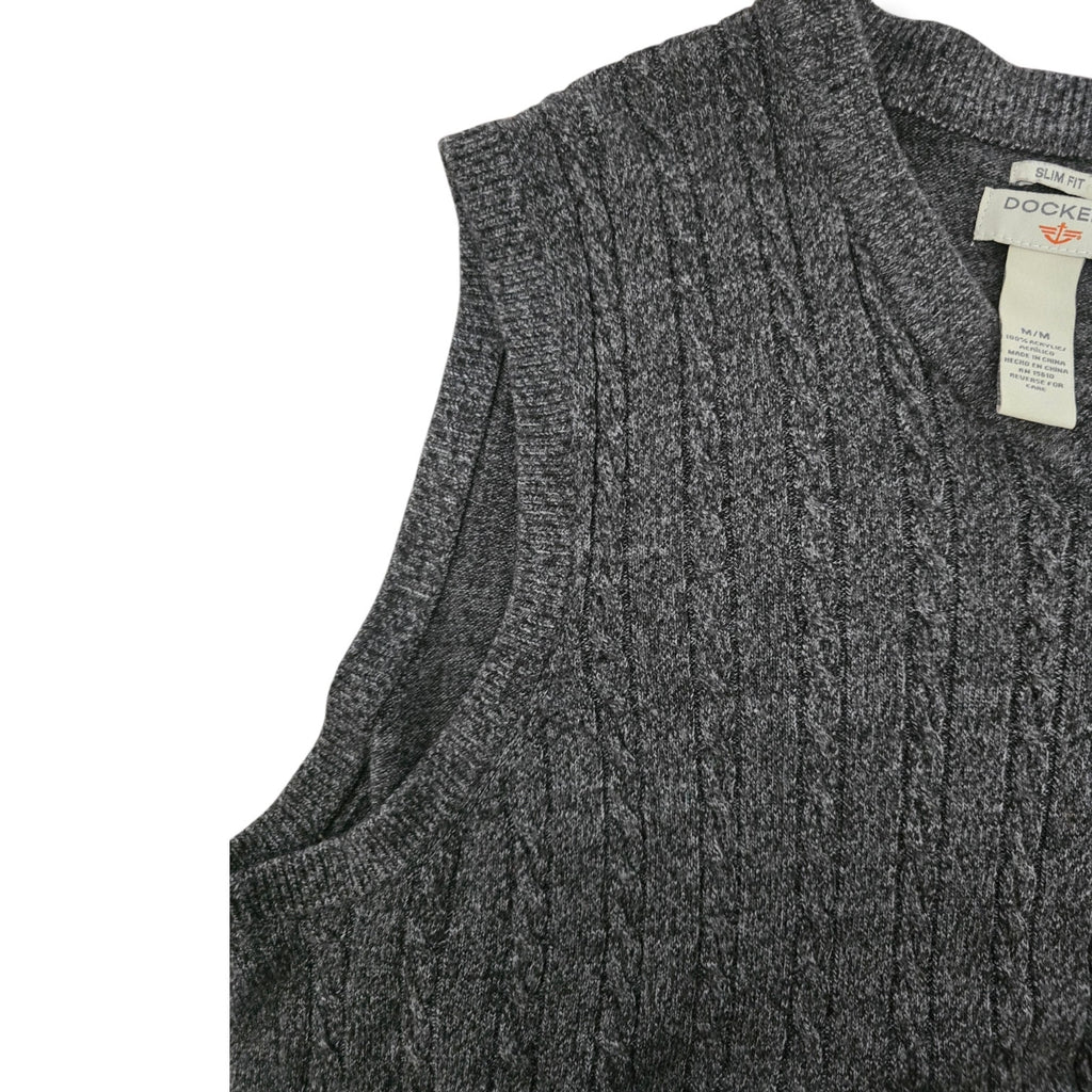 Dockers Men's Size M Charcoal Gray Heather Cable Knit V-Neck Sweater Vest